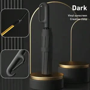 Automatic Umbrella with Ring Buckle Windproof Sunproof Unisex Convenient to Carry Outside Black