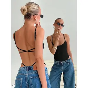 Women's Backless Cross Back Bodysuit - Comfort Womenswear Unitard bodysuit(Raincoats)