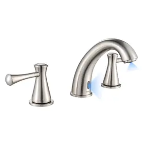Touchless Bathroom Faucet, High Arc Faucet for 3 Holes, 3 Handles, Temperature Control, Adjustable Flow, Auto Motion Sensor, Brushed Nickel, Model 29180