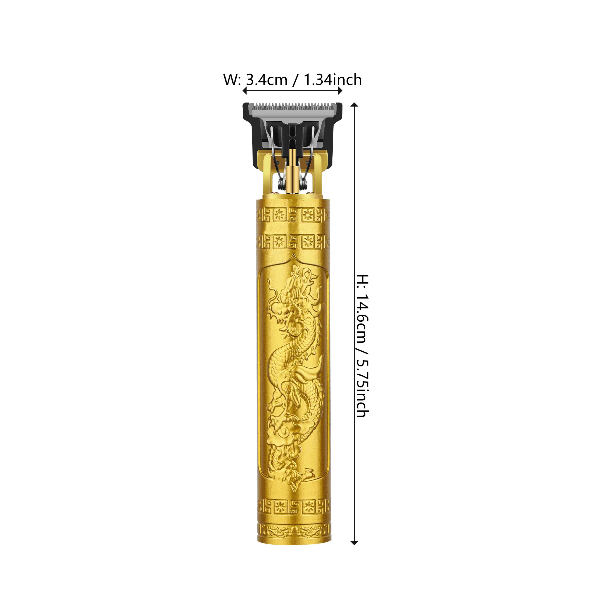 Men's Gold Dragon Engraved Cordless Hair Trimmer - Professional 0-Gapped T-Blade Clipper, USB Rechargeable, Low Noise for Barbers, Home Grooming