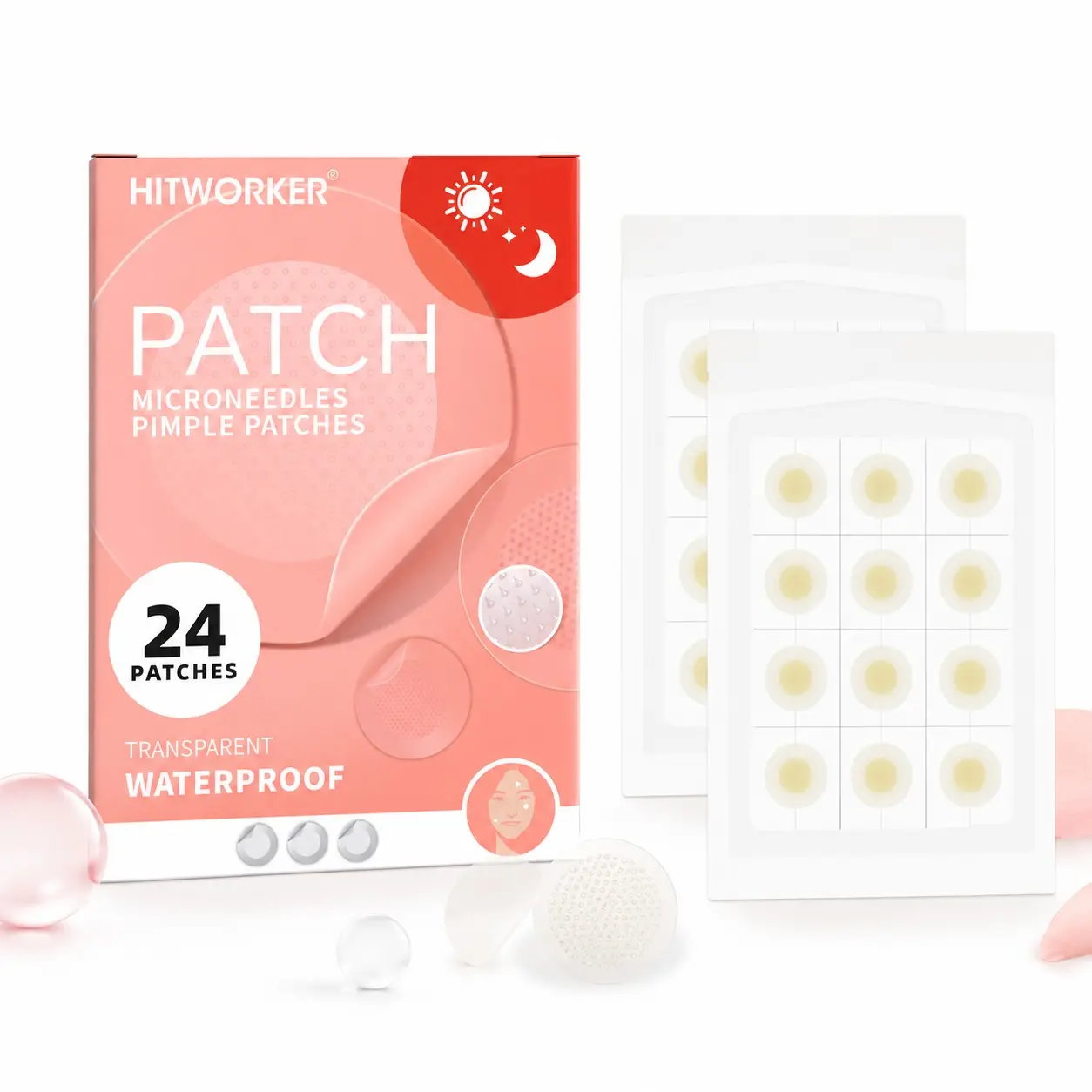 Hitworker Microneedle Acne Patches, 24 Count Hydrocolloid Pimple Patches, Acne Spot Treatment Transparent Waterproof Spot Stickers for Day & Night Use