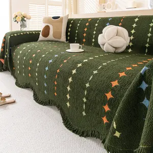 1pc Dark Star Pattern Fringe Sofa Cover, Soft Non-Slip Living Room Dustproof Decorative Cover, Pet-Friendly, Universal Fit, Soft Couch Cover
