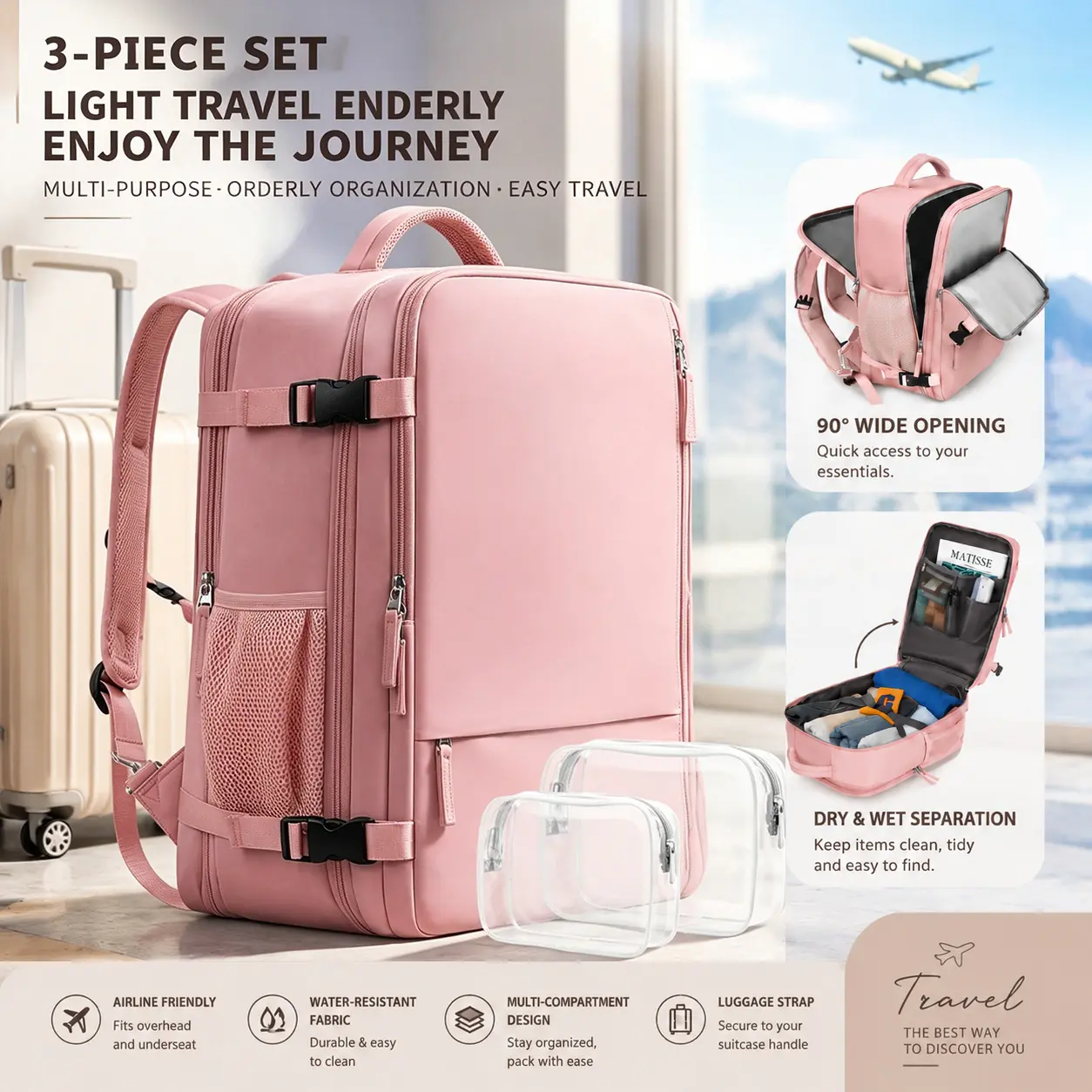 Simple Multi-Compartment Business Laptop Travel Bag Lightweight Zipper Luggage Backpack, Preppy Backpack, Large-Capacity Men’s Casual Travel Backpack, Women’s Computer Backpack, High School and Middle School Student Backpack, College Student Backpack