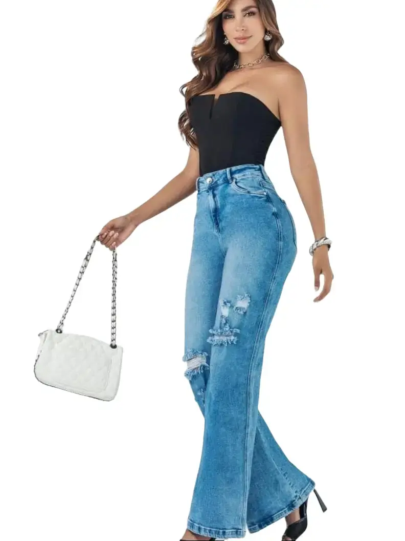 OFORI JEANS PALAZZO COLOMBIANO  silueta flare tiro alto 1 boton