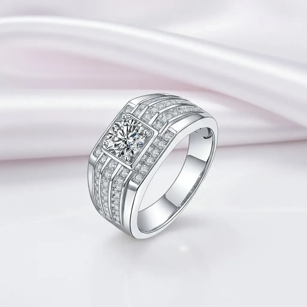 1.0ct 6.5mm Round Brilliant Men's Diamond Option Ring