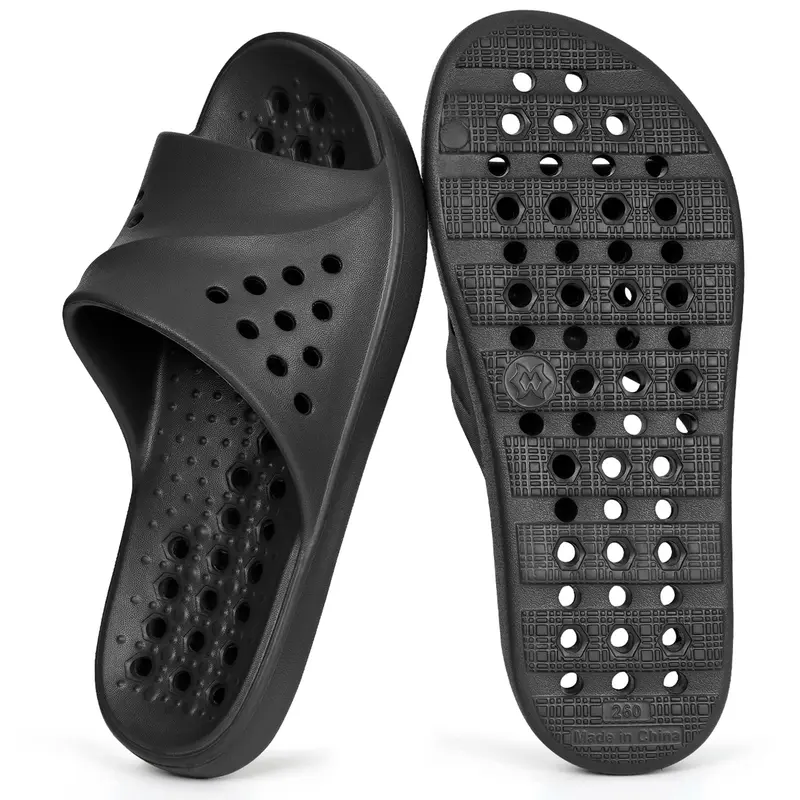 Zuseris Men's Unisex Soft Ankle Casual Lightweight Slippers - Breathable Non-Slip EVA Sole, Arch Support, Quick-Drying Drain Holes, Waterproof Shoe for Dorm Showers, Bathroom & Pool