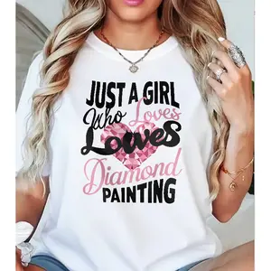 Just A Girl Who Loves Diamond Painting Pink Diamond Heart Craft Lover Cotton Graphic Tshirt