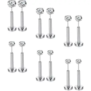 FLORIDECO 12PCS Surgical Steel Threadless Flat Back Earrings Tragus Cartilage Earrings Push Pin Nose Studs Nostril Lip Medusa Piercing Hypoallergenic 16G Daily Vintage Body Jewelry