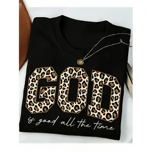 LeoMiles GOD Good Time Printed T-Shirt, 180G Pure Women'S T-Shirt, Loose Fit Meat Blocking And T-Shirt, Elastic Fabric Not Tight, Paired with Jeans Trendy And Cool Explosive Street, Gentle with Long Skirt, a Must-Have