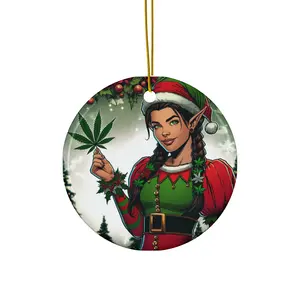 Female Christmas elf with Leaf Ceramic Ornament, 4 Shapes