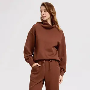 Women's Scuba Draped Pullover Sweatshirt - A New Day Brown M