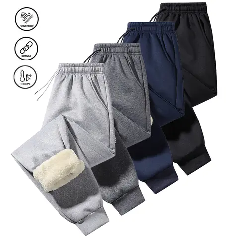 Men's Stylish Full-Length Plain Polyester Drawstring Pants - Standard Sizes (Including XXL), Warm Fleece Windproof Linings, Wrinkle-Free, Unisex Look for Casual, Outdoor Use