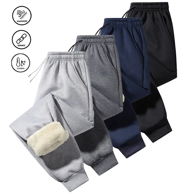 Men's Stylish Full-Length Plain Polyester Drawstring Pants - Standard Sizes (Including XXL), Warm Fleece Windproof Linings, Wrinkle-Free, Unisex Look for Casual, Outdoor Use