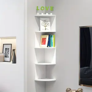 5-Tier Floating Corner Wall Shelf - Heavy-Duty Plastic Curved Space-Saving Shelf, Corner Shelf, Suitable for Living Room, Bedroom, Bathroom - Sturdy Display and Storage Shelf, Corner Storage Shelf, Organizing, Decoration