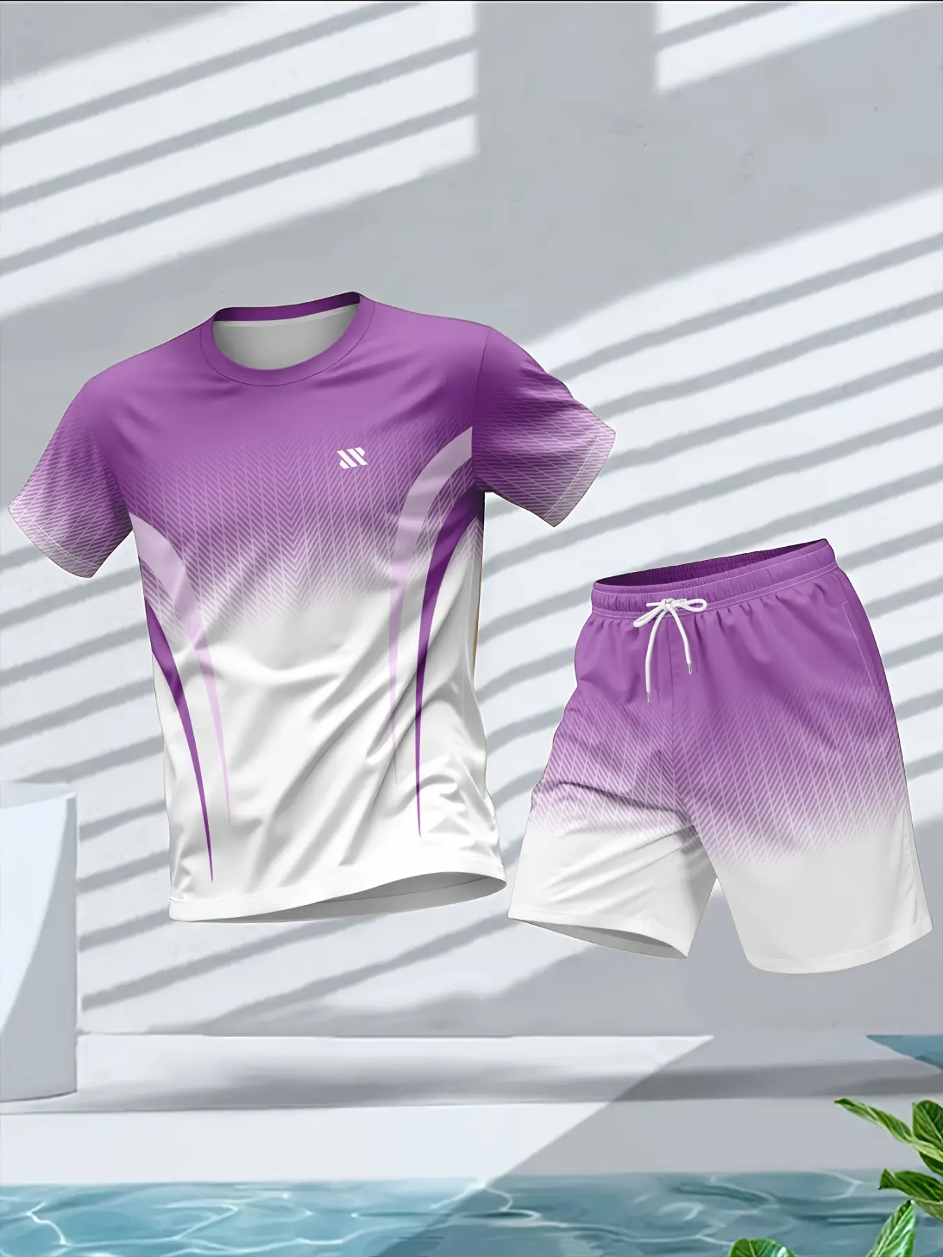 Men's round-neck short-sleeved t-shirt + shorts set, gradient printed set, casual summer wear, Athleisure Summer Clothes, Athletic sports clothing, suitable for running and exercising