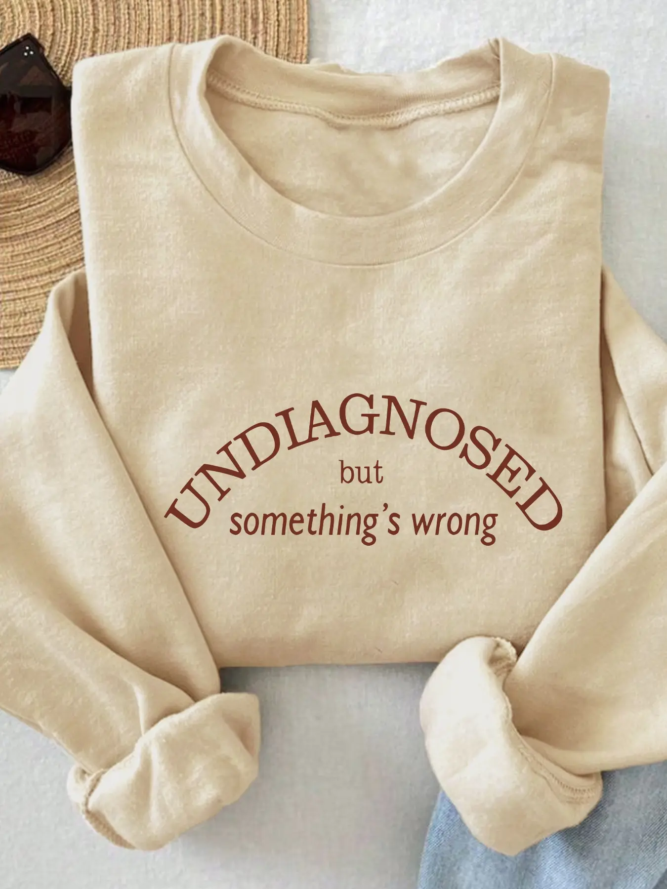 Unique Funny Undiagnosed Graphic Round Neck Sweatshirt, Loose Casual Fitted Top, Trendy Fall & Winter Fashion, Unisex Style