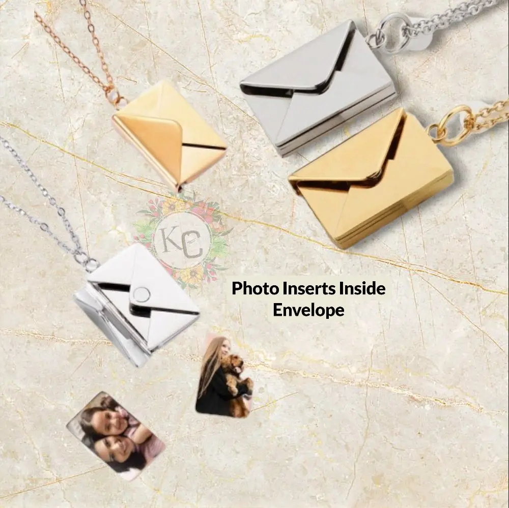Stainless Steel Envelope Locket | Double Sided Photo Insert (up to 2 photos) | Bracelet or Necklace
