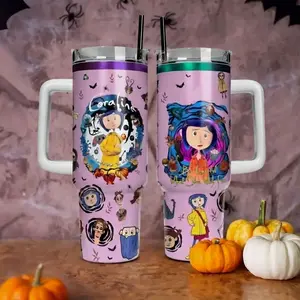 Coraline 20oz - 40oz Tumbler Stainless Steel with Straw, Double Wall Insulated, With Handle – Epic Cartoon Movies Series Design, Perfect Gift for Fans