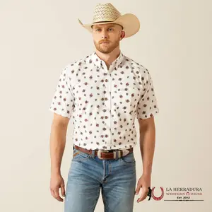 ARIAT MENS WESTSCOTT WHITE SHORT SLEEVE WITH MULTI COLOR AZTEC PRINT SHIRT - 10058748