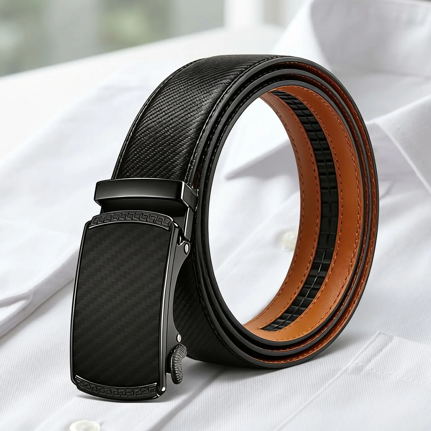 Carbon Fiber Adjustable Ratchet Belt - Fashion Apparel, Men's Accessories, Accessories Adults - Adjustable Cut-to-Fit, Golf & Casual Style, Gift Set Box - Father's Day & Mens Gifts