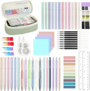 56 PCS Aesthetic School Supplies with Pencil Pouch, Stationery Set for Students Office, 12 Gel Pens, 12 Pastel Highlighters, 6 Mechanical Pencils
