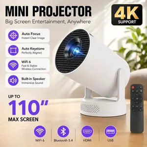 [US warehouse] Mini Projector 4K support with Dual-Band WIFI6 5G Wireless 5.4 Bluetooth Android 11, Soundbase Speaker, Manual focus, Auto Vertical Keystone 180°Rotatable Portable Proyector for Home Bedroom Outdoor