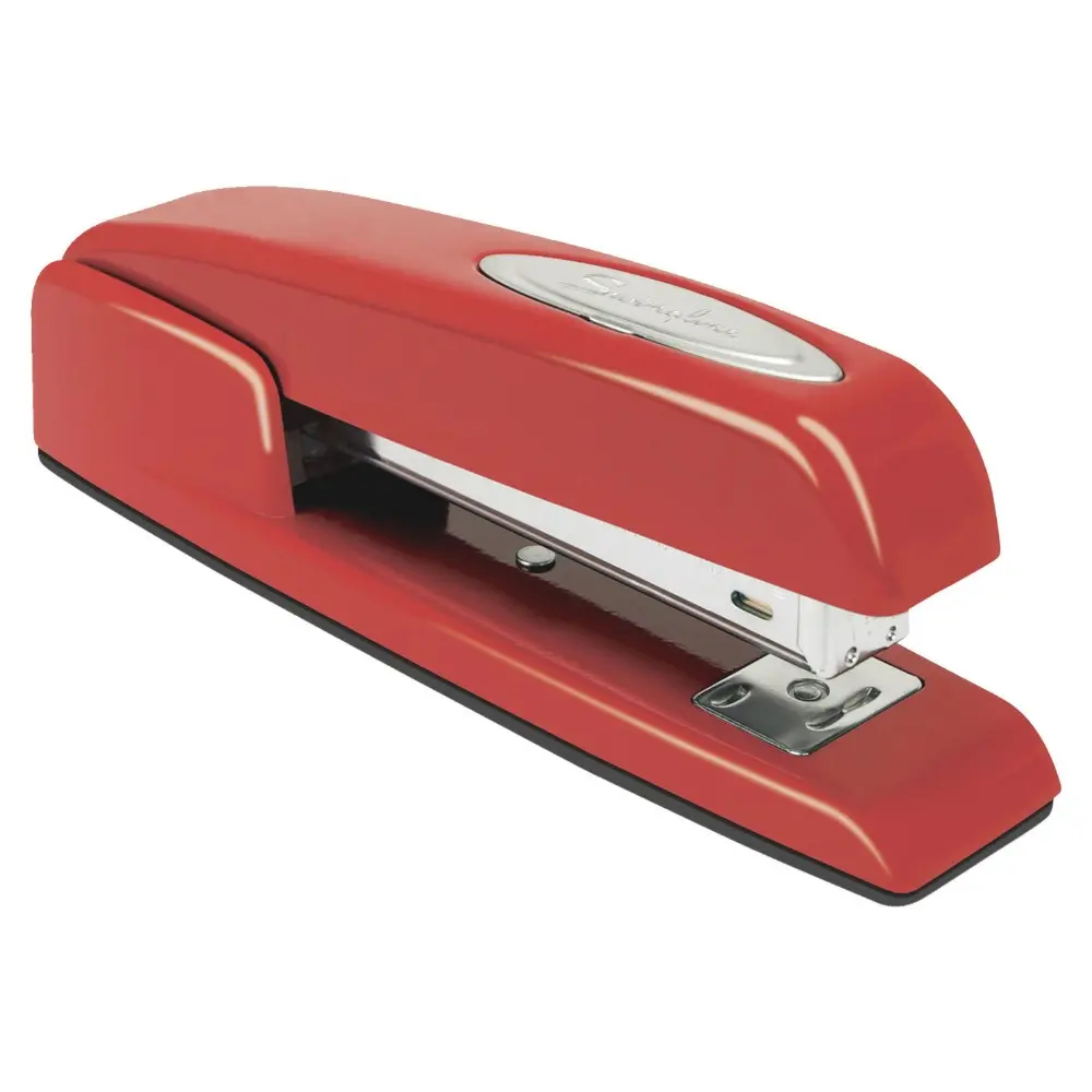 Acco 747 Full Strip Business Stapler with Ergonomic Design, Finger Contoured Rubber Base, 35450 Staples Compatibility, Fastens Up to 20 Sheets, 210 Staple Capacity, Red, Office Pinning Tool