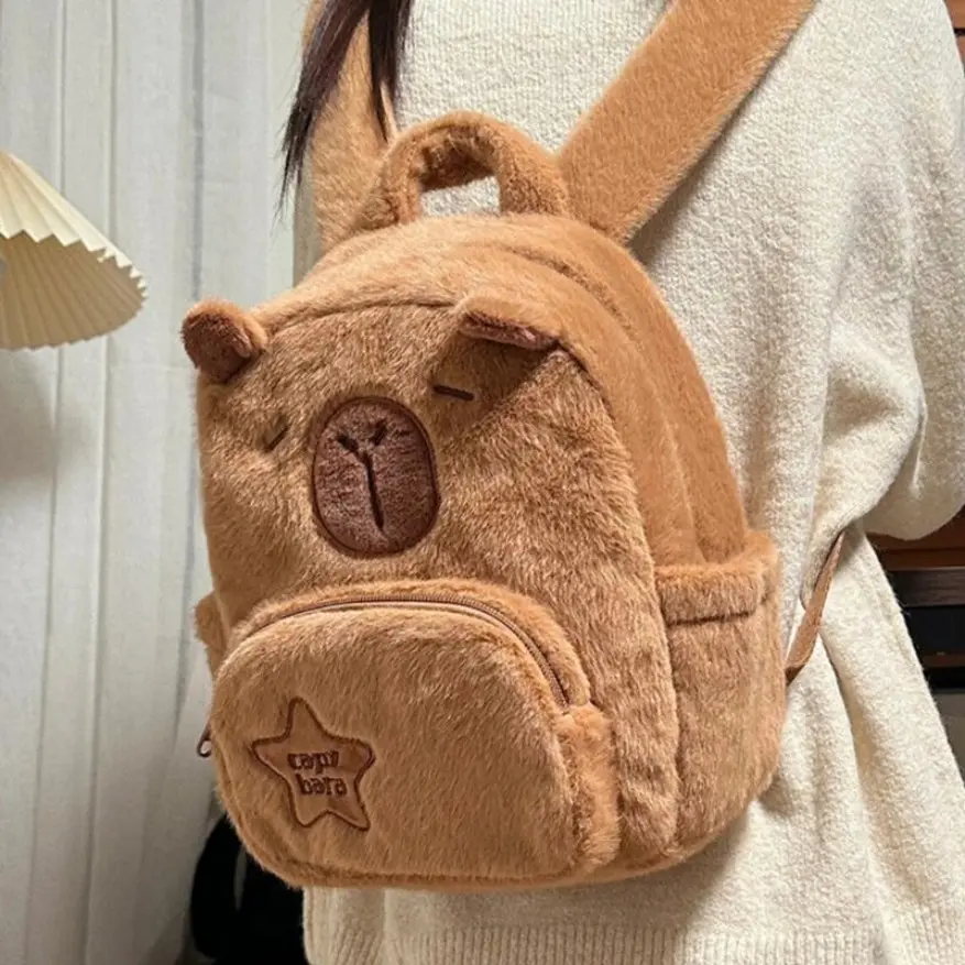 Cute Plush Capybara Backpack Fashion Rucksack Travel Casual Schoolbag Bookbag with Zipper for Christmas Party Cute Stylish Daypacks