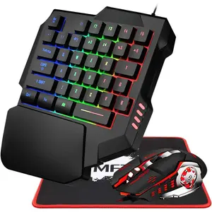 One Hand Gaming Keyboard and  Combo, RGB Rainbow Backlit One-Handed Mechanical Feeling Keyboard with Wrist Rest Support, USB Wired Keyboard  and  Pad Set for PC PS4 Gamer