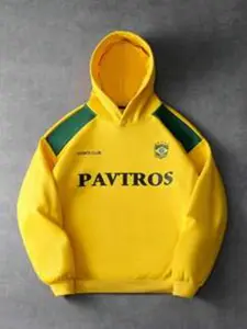 Men's Streetwear Brazil Colorblock Hoodie, Classic Contrast, Brazilian Team Emblem, Shoulder Pad Design, Letter Print