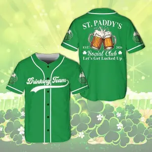St. Patrick’s Day Drinking Team Baseball Jersey, Irish Beer Social Club Shirt, Lucky Shamrock Party Gift