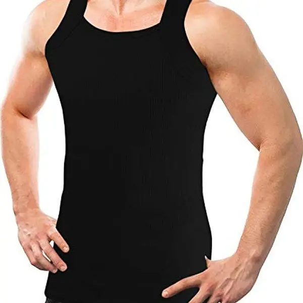 Men's Square Neck Ribbed Tank Top | Cotton Stretch Fitted Sleeveless Shirt