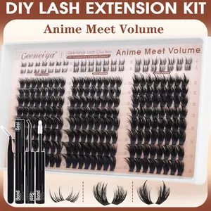 Geeneiya Anime Meet Volume Lash Clusters Kit with Bottom Lashes |Volume Lashes |Spiky Lashes | with Waterproof Lash Bond and Seal, Tweezers,DIY Lash Clusters Kit D Curvature DealsForYouDays