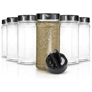6 Pack 16 oz Plastic Spice Jars, Empty Seasoning Containers for Homemade Rub, Spices, Glitter, and More, Small Spice Containers with Black Shaker Lids and Heat-Induction Liner, Clear Spice Jars