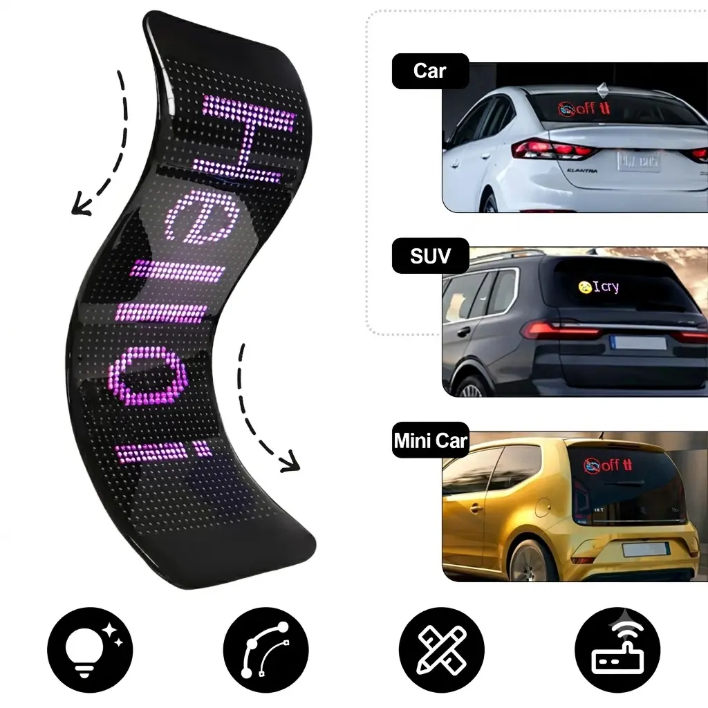 JOYYE Sequential LED Sign - Universal Car Interior Accessory, APP-Controlled Flexible Aftermarket Screen, DIY Text/Patterns/Animations, Car Decor, Vehicle Decoration