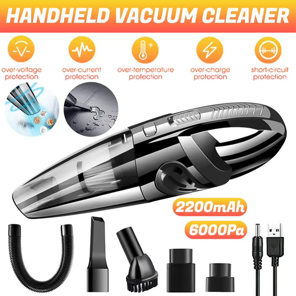 Handheld Vacuum Cleaner with 2200mAh Battery 6000Pa Suction Power Over Voltage Current Temperature Charge Short Circuit Protection,dorm essentials,home essentials
