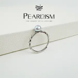 PEARLISM Dainty Everyday Silver Blue Akoya Pearl Ring | 5-5.5mm Silver Bamboo Band Hypoallergenic-ASAR019【Shop】