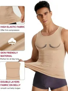 Men's Sleeveless Compression Tank Corset 1 Pack, Workout Shapewear, Body Shaping Vest, High Support Top with Chest & Abdomen Smoothing Effect, Breathable Soft Slim Fit Base Layer, Lightweight Undershirt, Ideal for Gym, Training and Everyday Wear