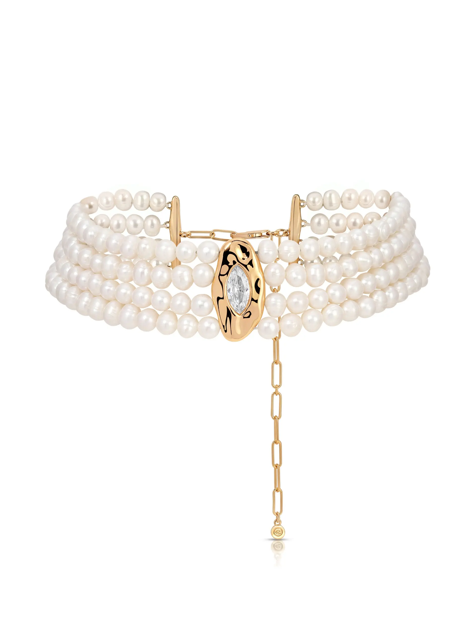 Freshwater Pearl Luxe Choker – 18K Gold Plated Multi-Row Pearl Necklace with CZ Accent, Statement Choker Jewelry