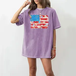 Floral Flag Shirt, Cute Patriotic Tshirt, Women's Tee, Gift for Her