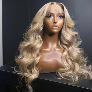 Ombre Brown Roots Ash Blonde Body Wave Wigs 13X6 HD Transparent Lace Front Human Hair 180% Density For Woman Glueless Ombre Blonde Colored Lace Frontal Wig Pre Plucked With Baby hair