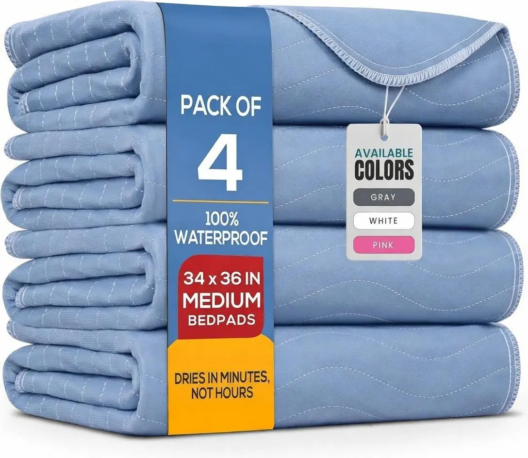 Washable Underpads 4 Pack Reusable Waterproof Bed Pads for Adults Elderly Kids & Pets Heavy Absorbency Incontinence Pad