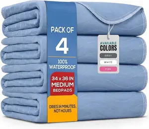 Washable Underpads 4 Pack Reusable Waterproof Bed Pads for Adults Elderly Kids & Pets Heavy Absorbency Incontinence Pad