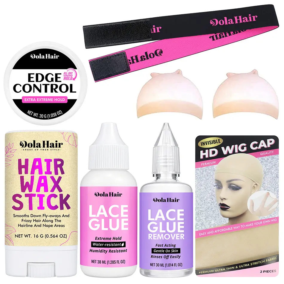 Wig Glue 1.28OZ, Waterproof Lace Glue for Wigs & Install Kit (Lace Adhesive/Wig Glue Remover/Hair Wax Stick/Edge Control/Elastic Melting Band/HD Wig Caps)
