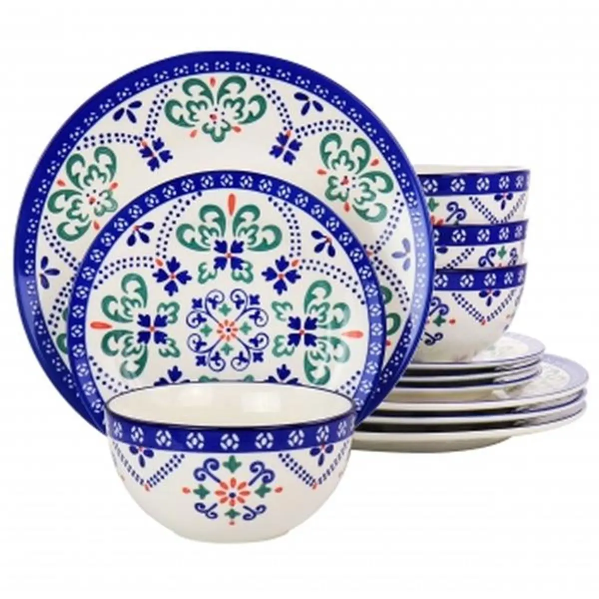 Laurie Gates 130956.12RR California Designs Tierra Star Hand-Painted Blue Tableware Set - 12 Piece