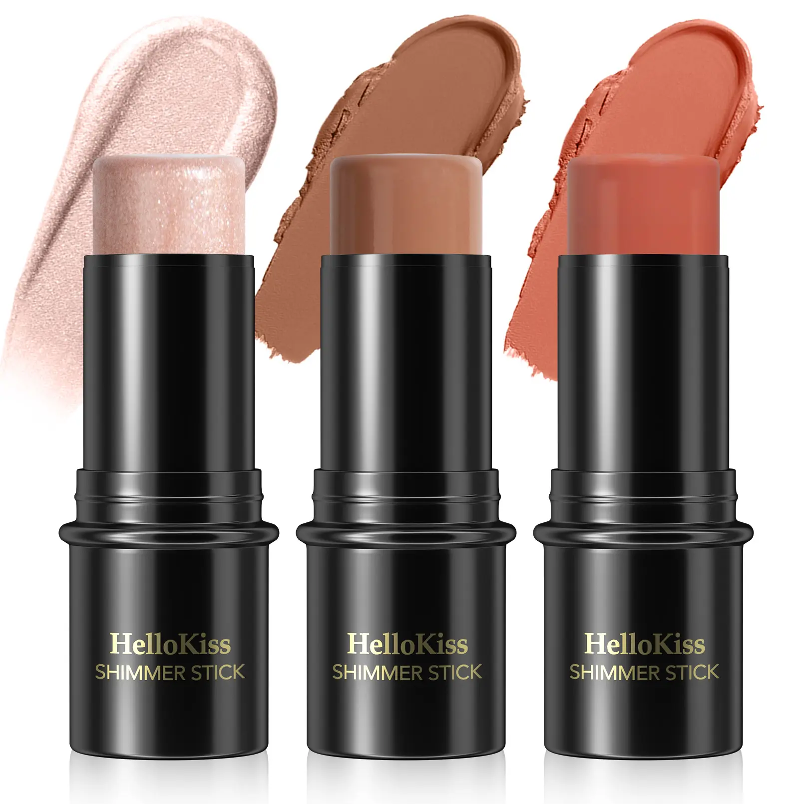 3-Piece Waterproof Blush & Contour Stick Set - Cosmetic Highlighter & Bronzer for Face, Flawless 3D Shaping, Long-Lasting Radiant Rosy Cheeks, for School & Daily Natural Look