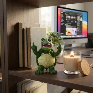 1pc Vertical Middle Finger Turtle Figurine, Home Decor Item, Office Desk Ornament, Bold Personality Mini Sculpture, Gift Idea