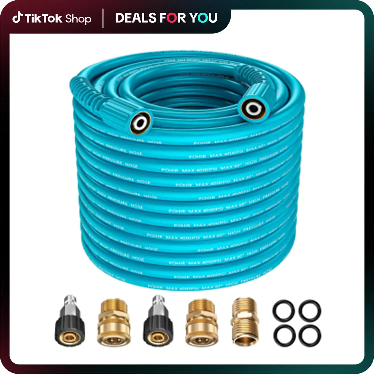 POHIR 1/4” Heavy-Duty High-Pressure Power Washer Replacement Hose, 1 x Replacement Pressure Washer Hose, 4000 PSI Max, Anti-Bending Kink-Resistant, Industrial Flexible, M22 Fittings & O-Rings Compatible, Light Blue, Lightweight, for Car Wash, Decks, 14Mm,