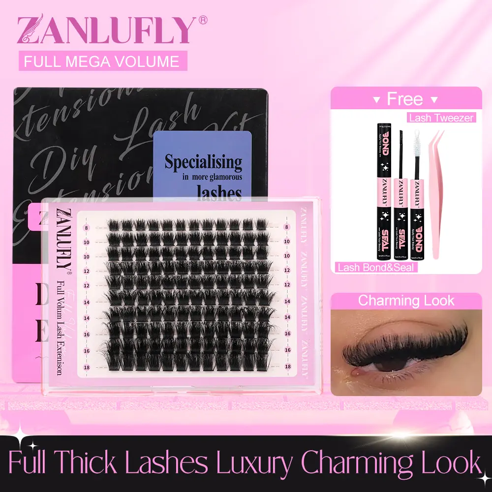 Full Mega  Lash Clusters KIt zanlufly D Curly Lash Extension Kit Full Volume Thick Eyelash Extension Kit  Individual Lashes Kit Makeup FallFreshness