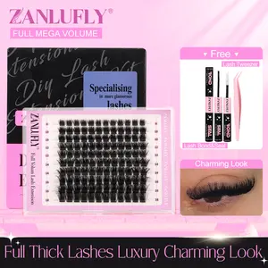 Full Mega  Lash Clusters KIt zanlufly D Curly Lash Extension Kit Full Volume Thick Eyelash Extension Kit  Individual Lashes Kit Makeup FallFreshness